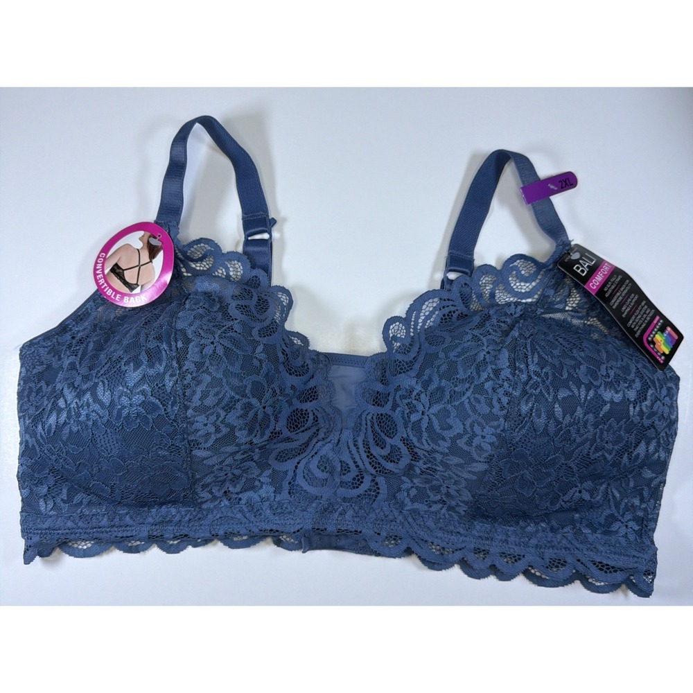Bali Lace Desire All Over Bra Convertible DF6591 Dark Blue XXL NWT Adjustable